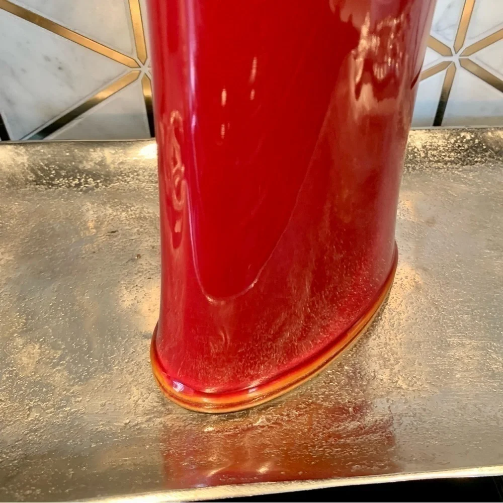 Oxblood Red Ceramic Glazed Vase Embossed Detail Oriental Asian Medium Curvy